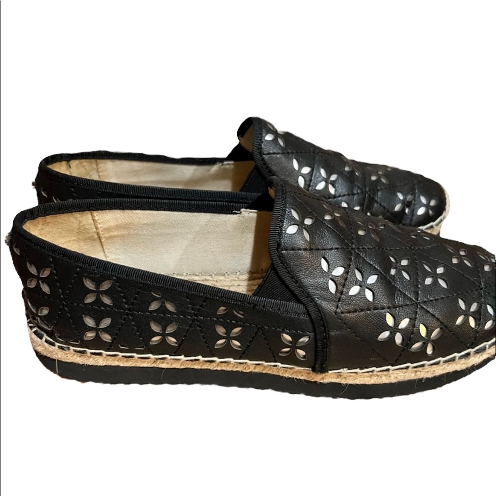 Michael Kors Womens 7.5 Hastings Black Quilted Leather Espadrilles Slip-On Flats